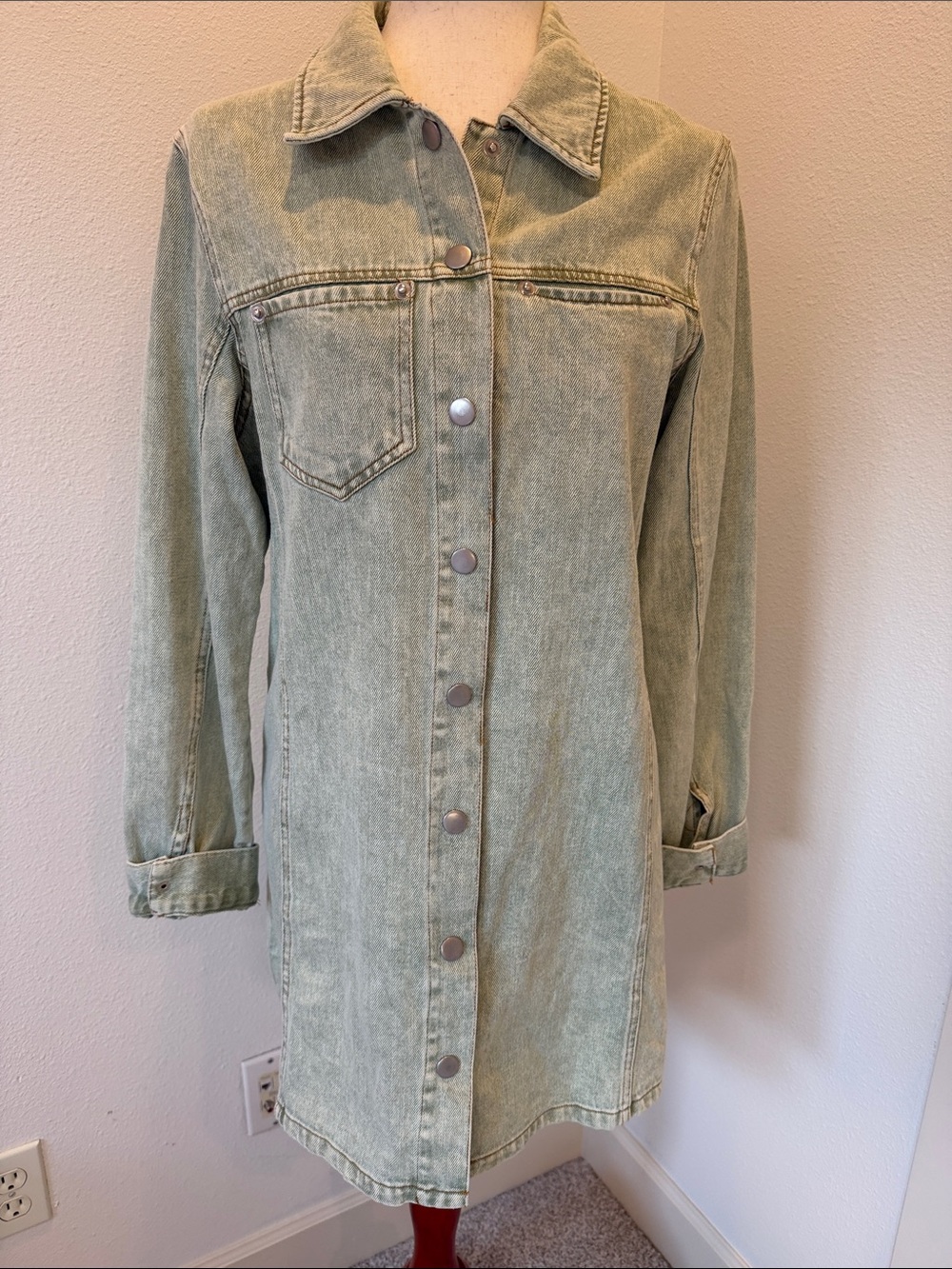 Longline Green Denim Trench Jacket - Women's Jean Coat